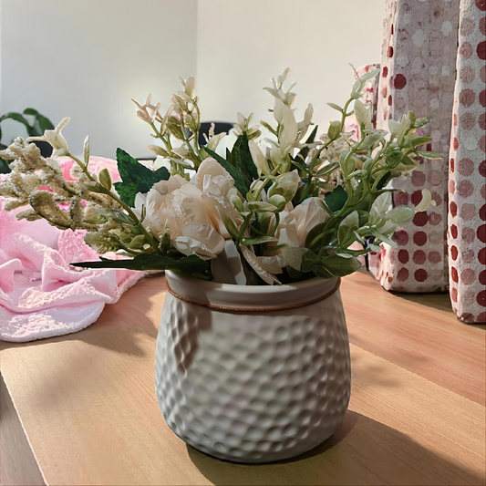 White Floral Pot with Artificial Flowers