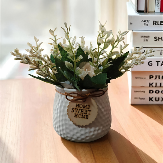 White Floral Pot with Artificial Flowers