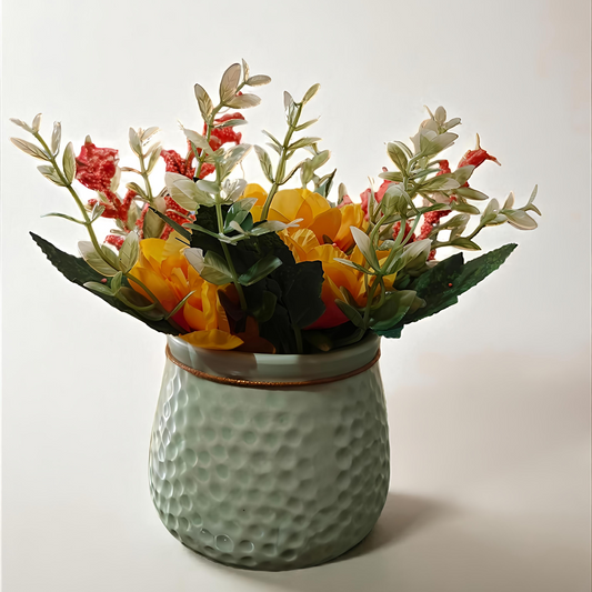 SeaGreen Floral Pot with Artificial Flowers