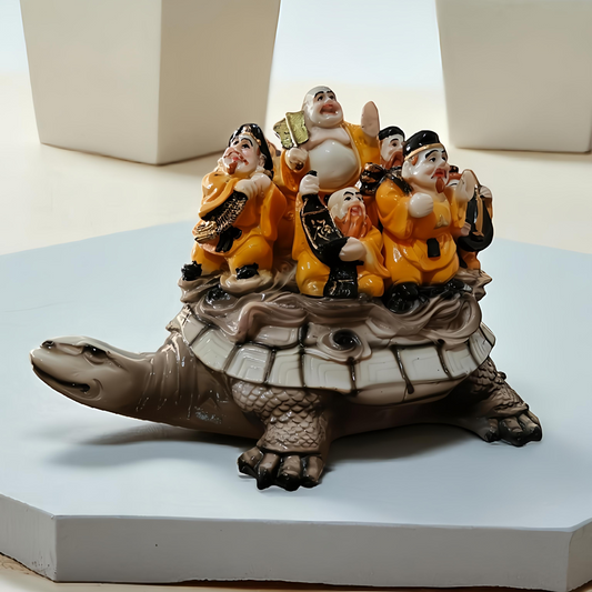 Seven Lucky Gods on Turtle Feng Shui Idol