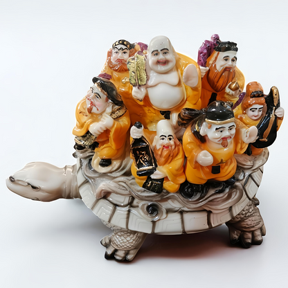Seven Lucky Gods on Turtle Feng Shui Idol