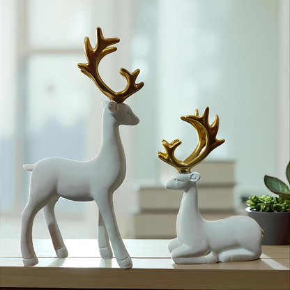 White Reindeer Statues (Set of 2)