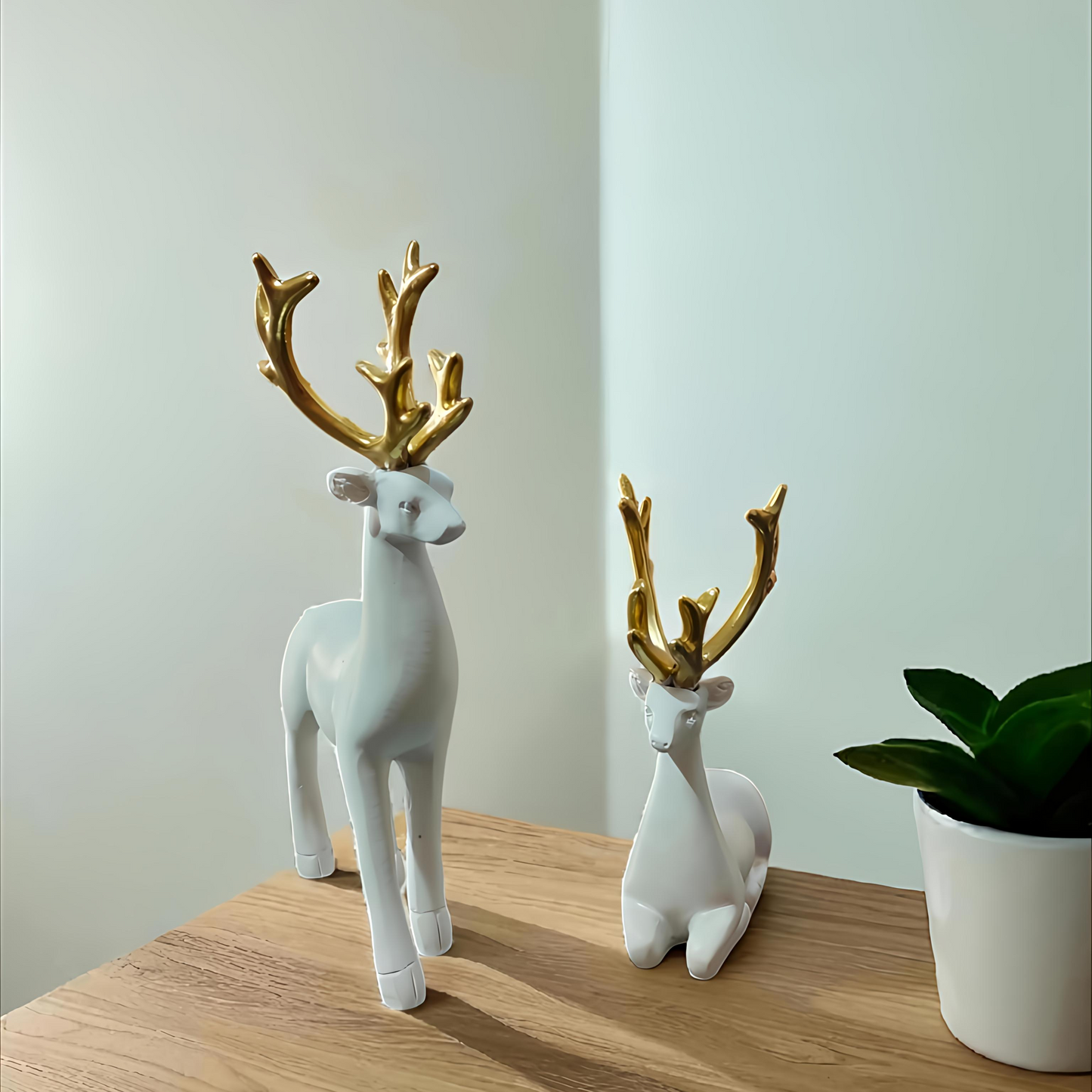 White Reindeer Statues (Set of 2)