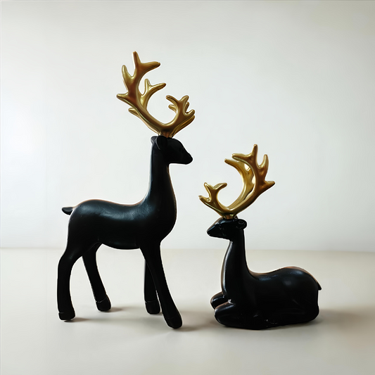 Black Reindeer Statues (Set of 2)