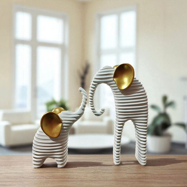 Abstract Elephant Family Sculpture with Gold Accents (Set of 2)