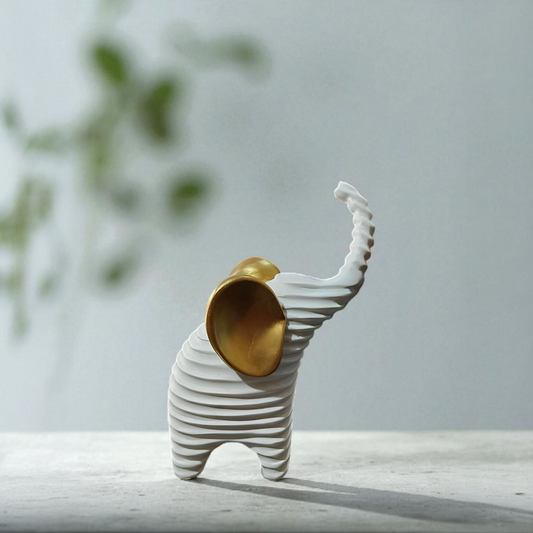 Abstract Elephant Family Sculpture with Gold Accents (Set of 2)