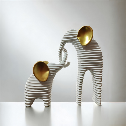 Abstract Elephant Family Sculpture with Gold Accents (Set of 2)