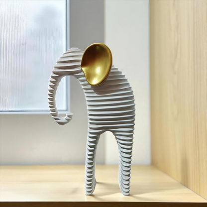 Abstract Elephant Family Sculpture with Gold Accents (Set of 2)