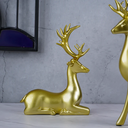 Gold Reindeer Statues (Set of 2)