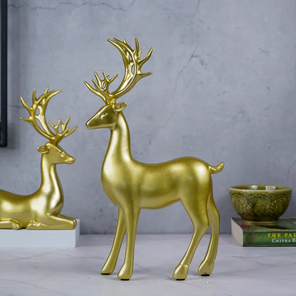 Gold Reindeer Statues (Set of 2)