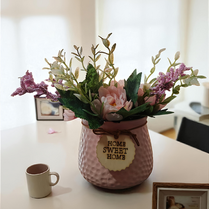 Pink Floral Pot with Artificial Flowers